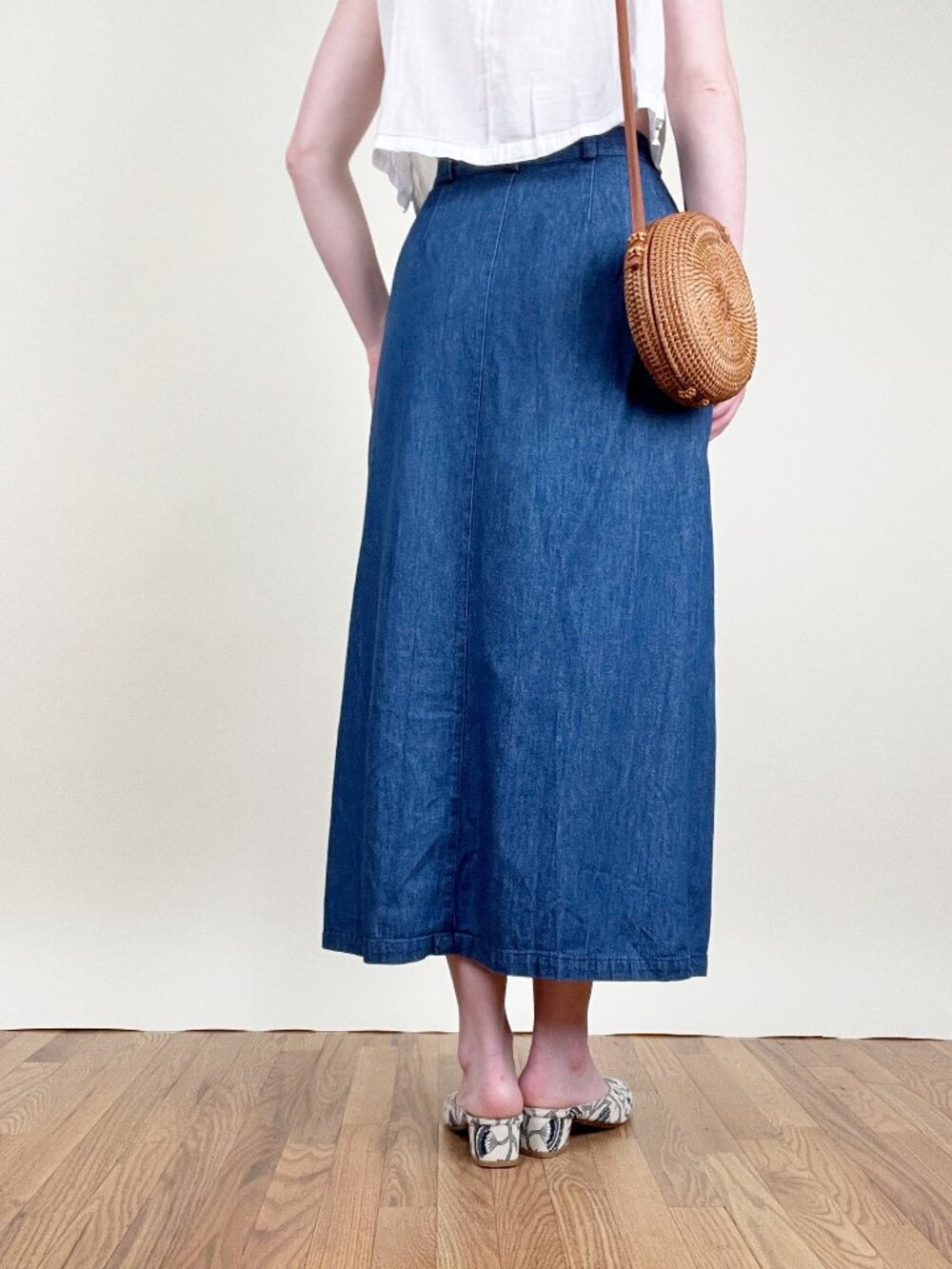 Vintage 90s Y2K Maxi Skirt 100% Cotton Denim High Rise Waist Button Down Up Boho - Picture 3 of 8